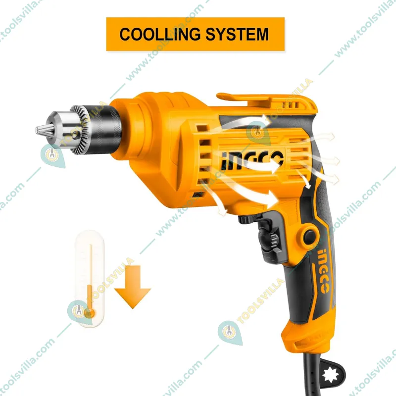 Ingco 10mm 550 Watt With Variable Speed & F/R Function Electric Drill, 0-3300 RPM (ED55038)