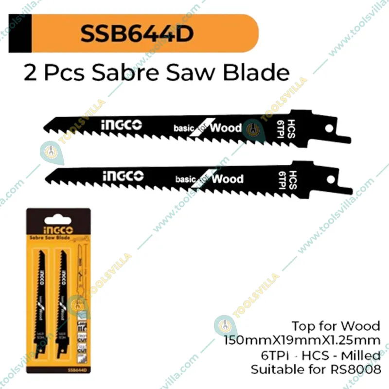 Ingco 150 mm Reciprocating Saw Blades for Wood Cutting (SSB644D) 