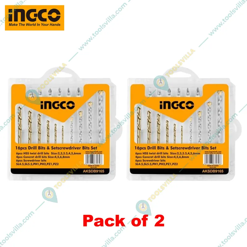 Ingco 16 Pcs Drill Bits & Screwdriver Bits Set (Pack Of 2)