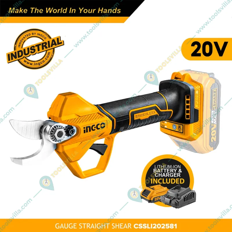 Ingco 20V 25 mm Li-Ion Gauge Straight Shear with Battery, Charger & Sharping Stone (CSSLI202581)