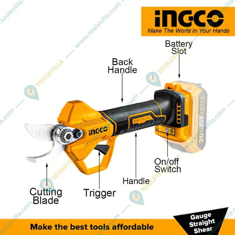 Ingco 20V 25 mm Li-Ion Gauge Straight Shear with Battery, Charger & Sharping Stone (CSSLI202581)