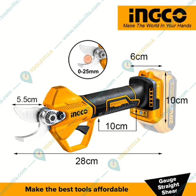 Ingco 20V 25 mm Li-Ion Gauge Straight Shear with Battery, Charger & Sharping Stone (CSSLI202581)