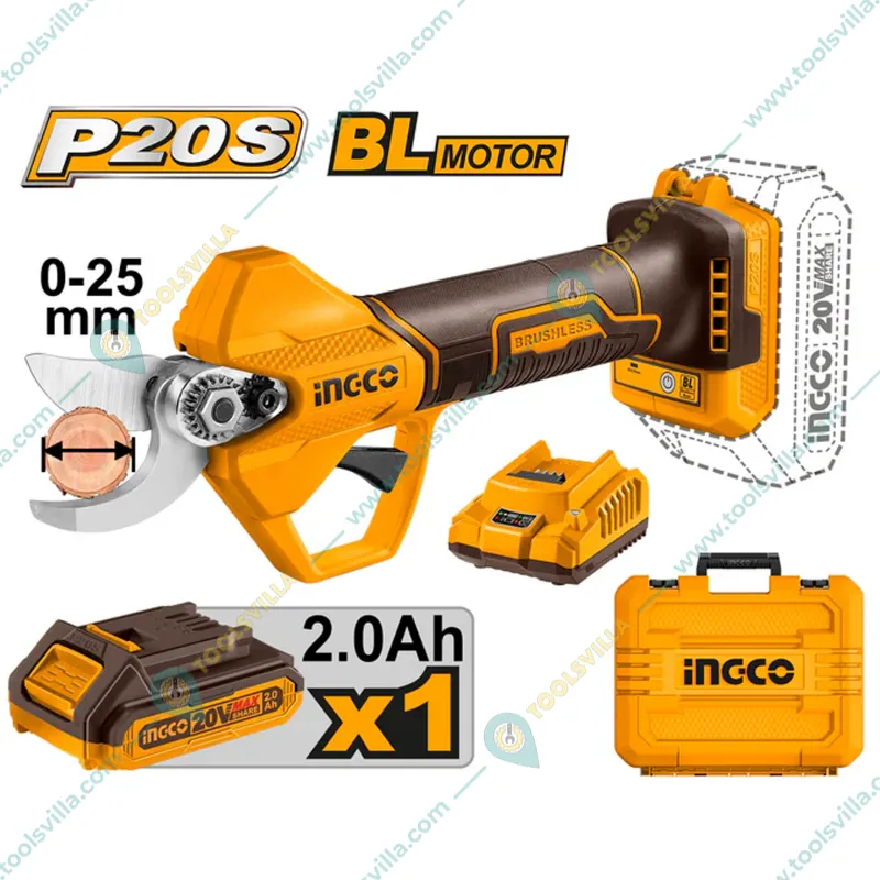 Ingco 20V 25 mm Li-Ion Gauge Straight Shear with Battery, Charger & Sharping Stone (CSSLI202581)