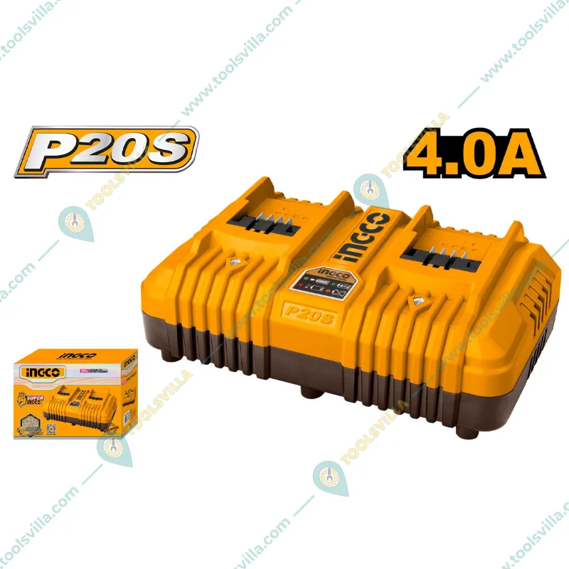 Ingco P20S 20V 2-Slots Fast Intelligent Charger (FCLI2034)