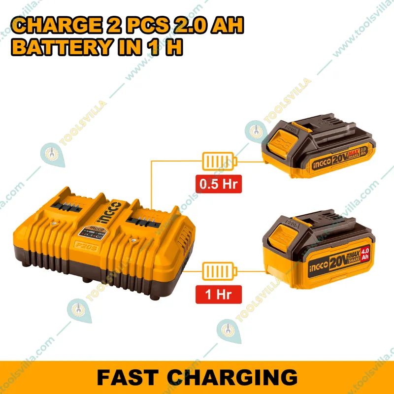 Ingco P20S 20V 2-Slots Fast Intelligent Charger (FCLI2034)