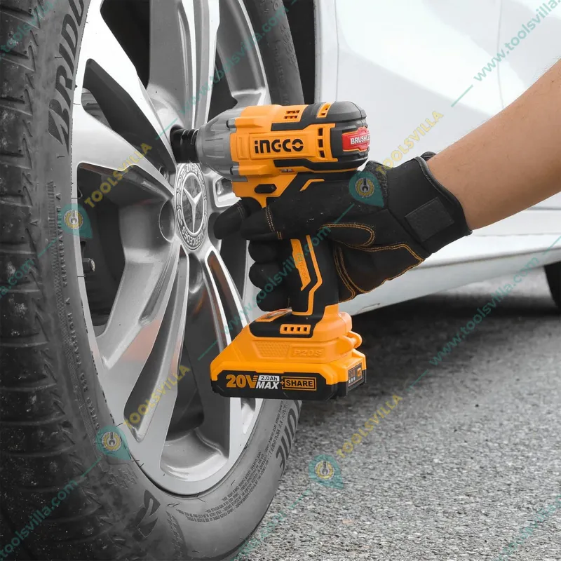 Ingco 1/2" 20V Lithium-Ion Cordless Impact Wrench With Variable Speed Function & Socket Set, Max. Torque 500 N.m (CIWLI20501)