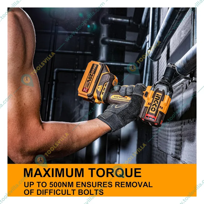 Ingco 1/2" 20V Lithium-Ion Cordless Impact Wrench With Variable Speed Function & Socket Set, Max. Torque 500 N.m (CIWLI20501)