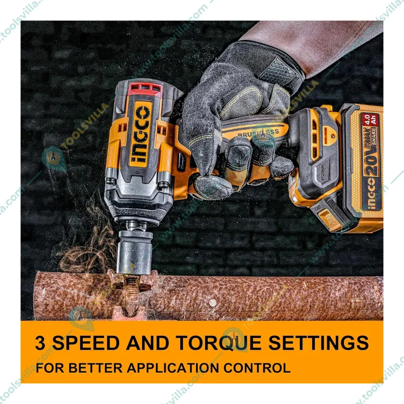 Ingco 1/2" 20V Lithium-Ion Cordless Impact Wrench With Variable Speed Function & Socket Set, Max. Torque 500 N.m (CIWLI20501)