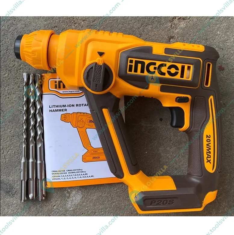 Ingco 16 mm 20V Li-Ion Cordless Rotary Hammer Drill with Drill Bits, 850 RPM (CRHLI20168)