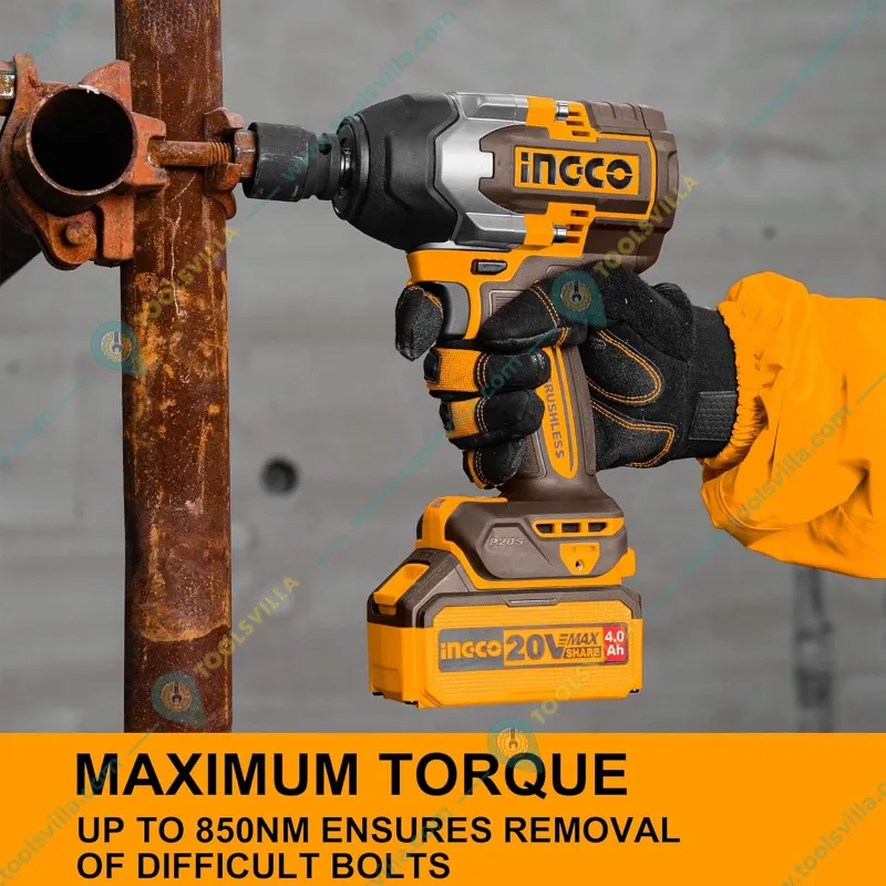 Ingco 1/2" 20V Lithium-Ion Cordless Impact Wrench With Sockets Set, Max. Torque 850 N.m  (CIWLI20851)