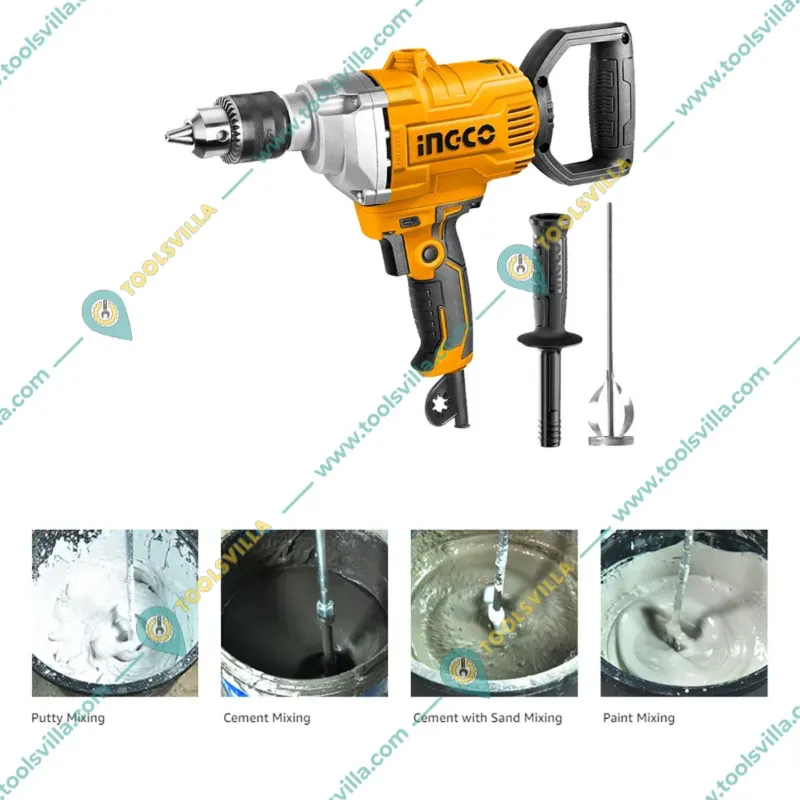 Ingco 1100 Watt 2 In 1 Drill Cum Mixer with Forward/Reverse Function & Suitable for Mixing Cement, Paint (MX11008)