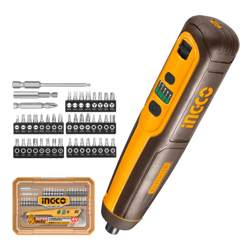 Ingco 4V 5N.m Lithium-Ion Cordless Screwdriver With R/F Function, LED Light & 43 Pcs Accessories, 240 RPM (CSDLI04062)