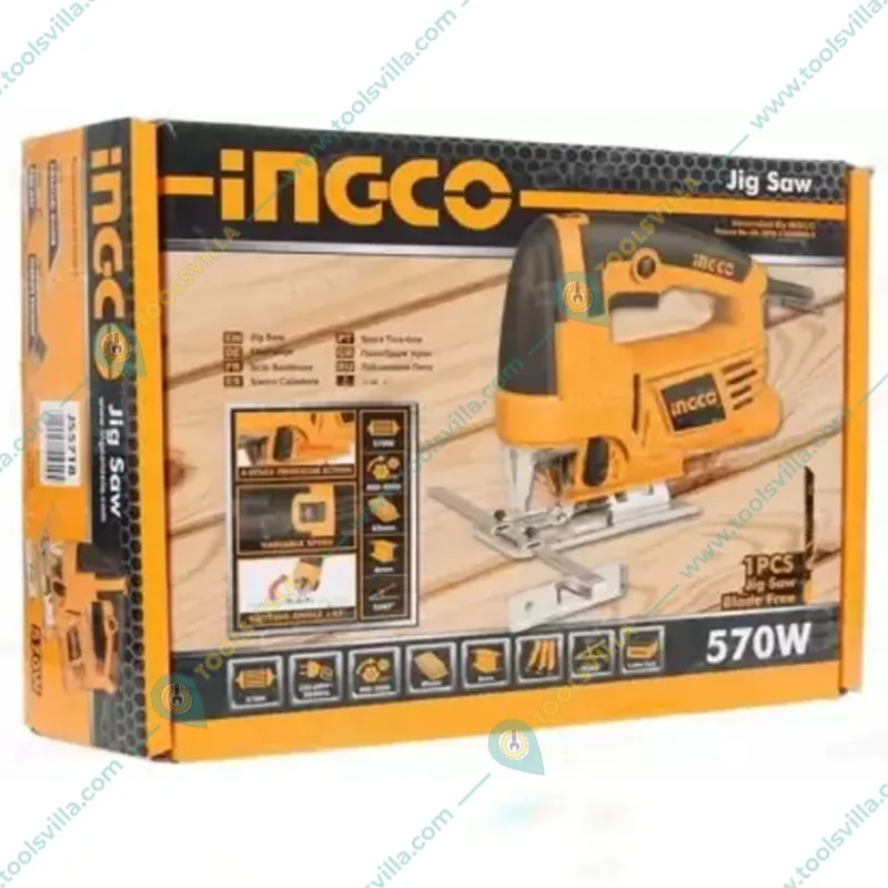 Ingco 65 mm 570 Watt Jig Saw Machine With 3 pcs saw blades, 3000 RPM (JS57028)