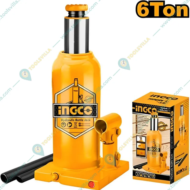 Ingco (HBJ602) 6 Ton Capacity Hydraulic Bottle Jack with Safety Valve for Hatchback Cars, Compact SUVs - 410 mm Maximum lifting Height 