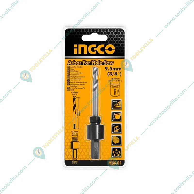 Ingco Hex Shank Arbor for Hole Saw, Suitable for Wood, Metal, Aluminium and PVC (Pack of 1)(Size-3/8 Inch)