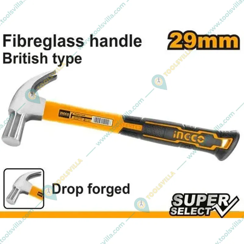 Ingco 29mm Carbon Steel Yellow & Black Claw Hammer (HCH880229)