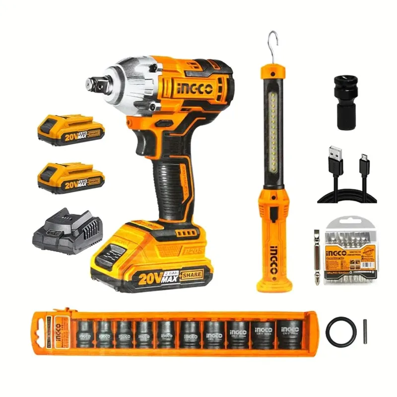 Ingco Li-Ion 20V Cordless Impact Wrench Combo Kit With Work Lamp, Impact Socket & Screwdriver Set  (COSLI23011)