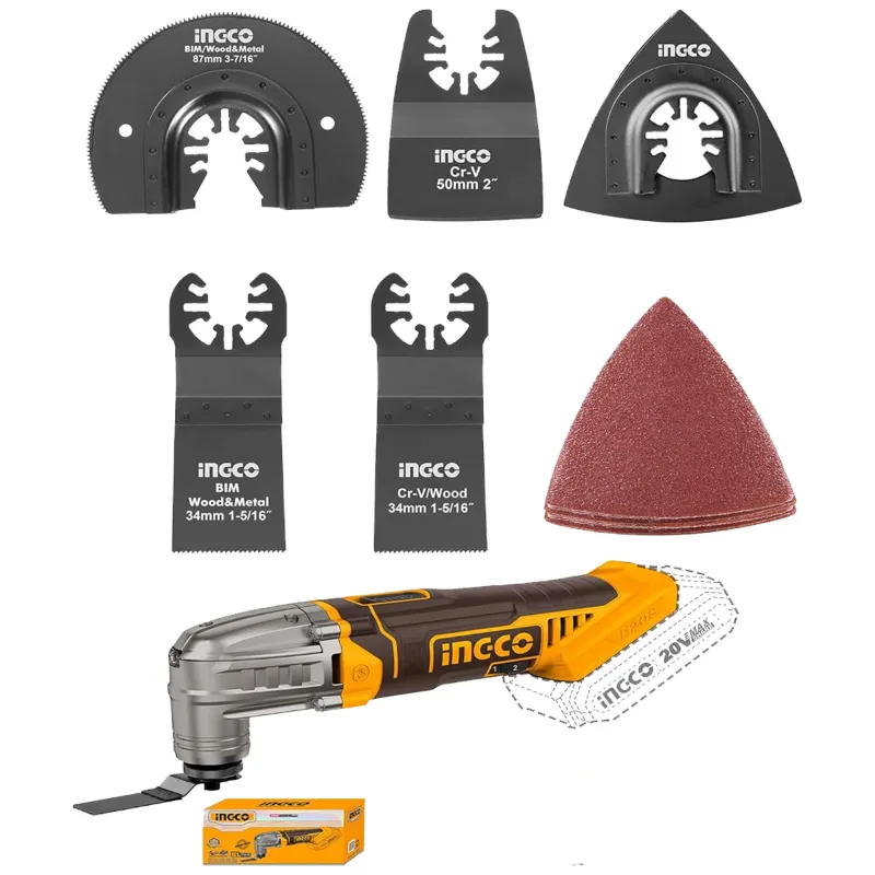 Ingco 20V 6 Speed Adjustment Cordless Oscillating Multi-Tool With Accessories, 5000-20000 RPM (CMLI2022)