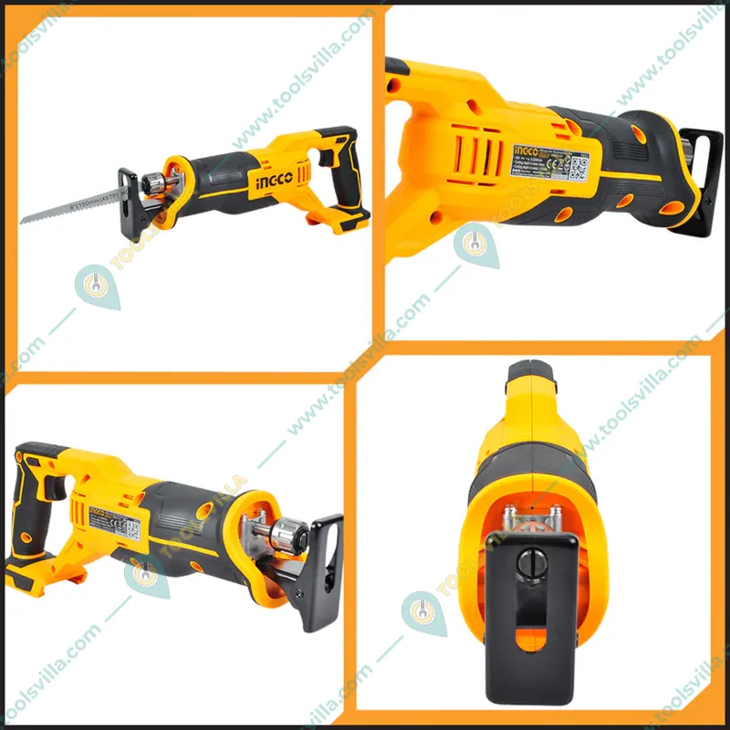 INGCO 115 mm 20V Cordless Lithium-Ion Reciprocating Saw with 2 pcs Blade for Metal and Wood Cutting, 2800 RPM (CRSLI1152)