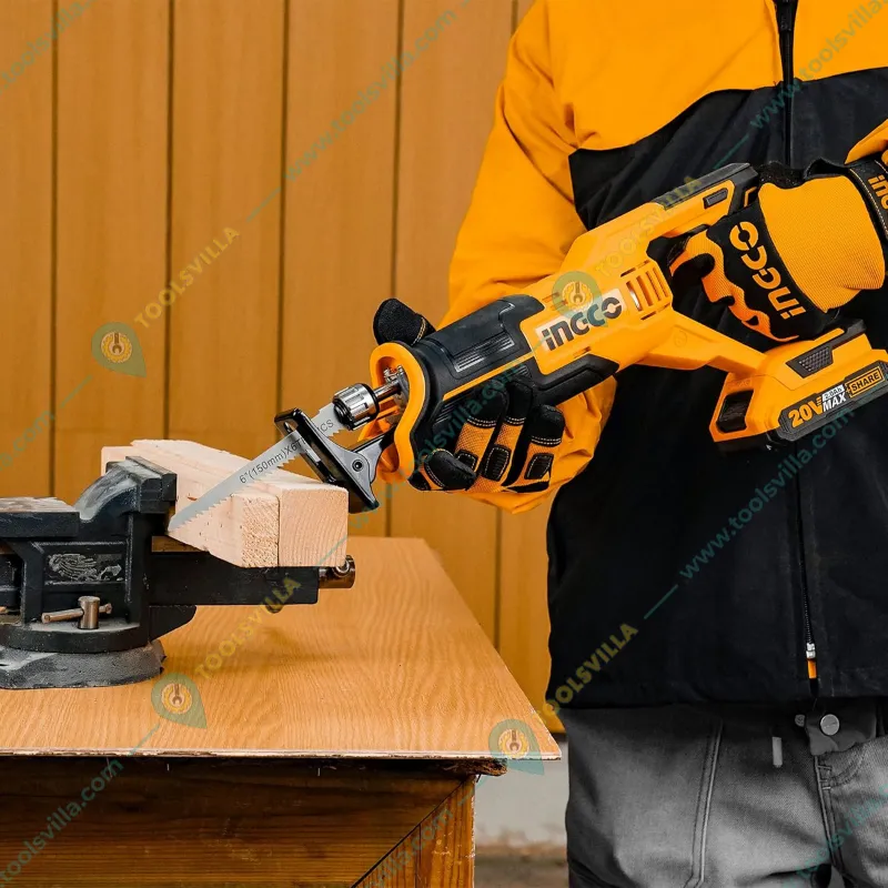 INGCO 115 mm 20V Cordless Lithium-Ion Reciprocating Saw with 2 pcs Blade for Metal and Wood Cutting, 2800 RPM (CRSLI1152)