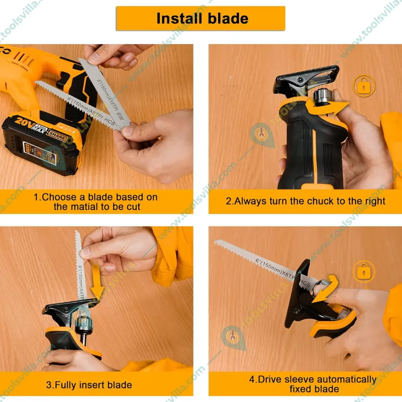 INGCO 115 mm 20V Cordless Lithium-Ion Reciprocating Saw with 2 pcs Blade for Metal and Wood Cutting, 2800 RPM (CRSLI1152)