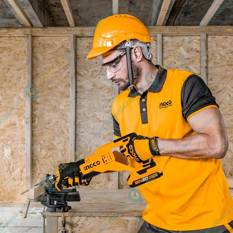 INGCO 115 mm 20V Cordless Lithium-Ion Reciprocating Saw with 2 pcs Blade for Metal and Wood Cutting, 2800 RPM (CRSLI1152)