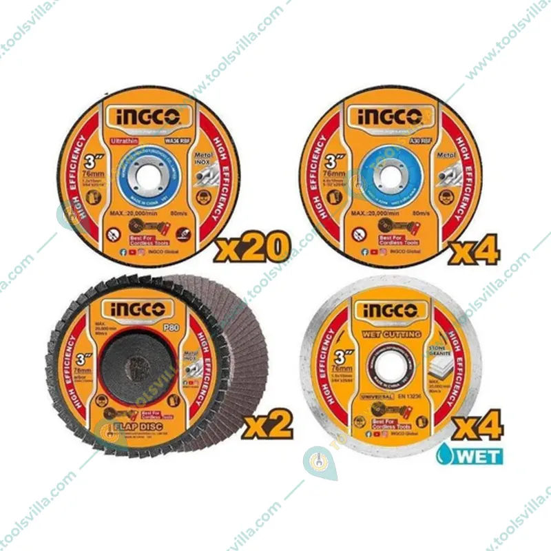 Ingco 76mm (3") 30 Pcs Cutting And Grinding Disc Set (MCD07630)