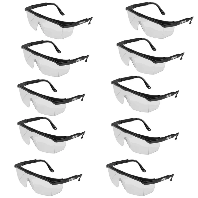 Ingco Safety Goggles With Adjustable Temples And Flank Protection (HSG04) ( Pack of 10 )