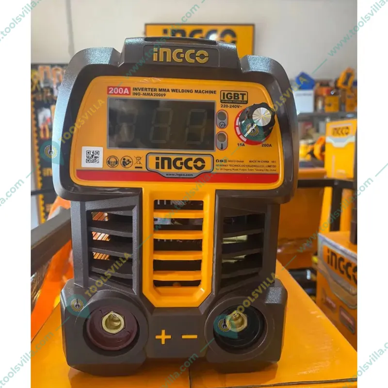 Ingco 10-200A IGBT Inverter MMA Welding Machine With Holder, Earth Clamp, Wire Brush & Helmet (ING-MMA20069)