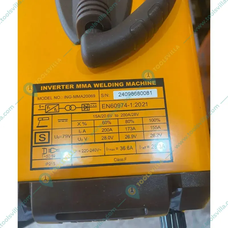 Ingco 10-200A IGBT Inverter MMA Welding Machine With Holder, Earth Clamp, Wire Brush & Helmet (ING-MMA20069)