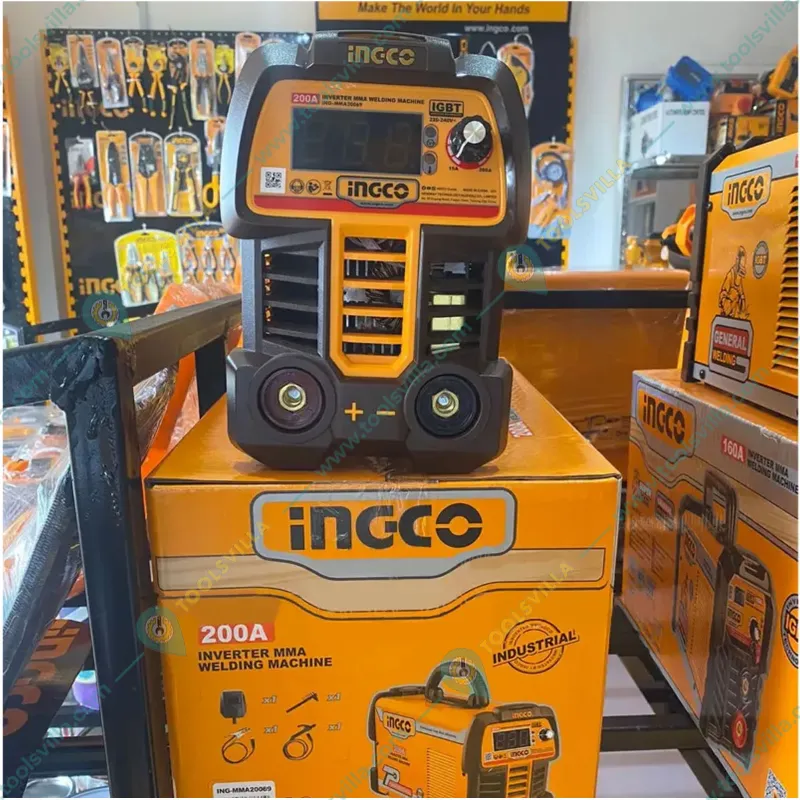 Ingco 10-200A IGBT Inverter MMA Welding Machine With Holder, Earth Clamp, Wire Brush & Helmet (ING-MMA20069)