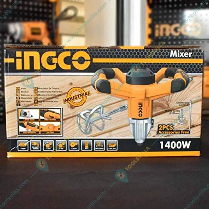 Ingco 1400 Watt Electric Paint Mixer with Accessories, 750 RPM (MX214008)