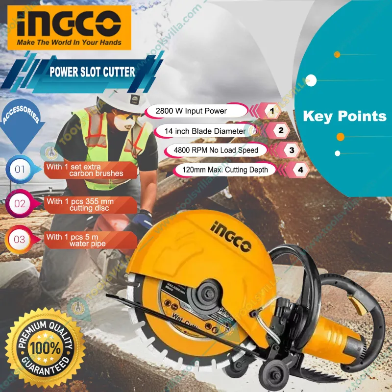 INGCO 355 mm Power Slot Cutter With 1 pc Cutting Disc, 4800 RPM (PC3558) 