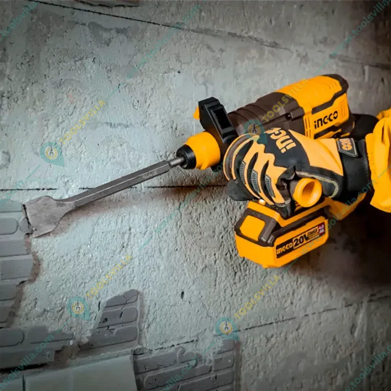 Ingco 22 mm 20V Lithium-Ion Cordless Rotary Hammer With Drill Bits, 5400 BPM (CRHLI20208)