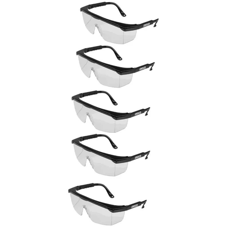 Ingco Safety Goggles With Adjustable Temples And Flank Protection (HSG04) ( Pack of 5 )