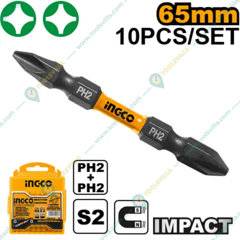 Ingco 10 Pcs 65 mm Impact Screwdriver Bit Set (SDBIM21PH233)