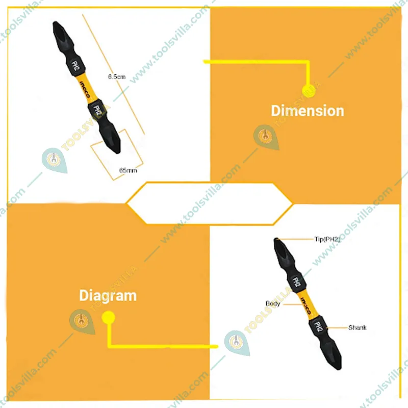 Ingco 10 Pcs 65 mm Impact Screwdriver Bit Set (SDBIM21PH233)