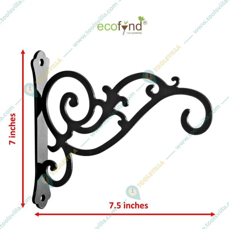 Ecofynd Wall Hanging Plant Bracket - Black Colored Iron Hangers for Hanging Lanterns, Bird Feeders, Planters (Pack of 2)