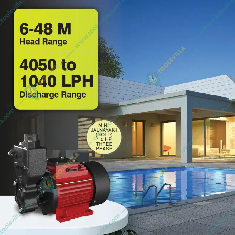 Kirloskar 1 HP 3Phase Self Priming Monoblock Pump, 48m Max. Head, 25X25mm (MINI JALNAYAK-I (GOLD)) - 2 Years Of Warranty