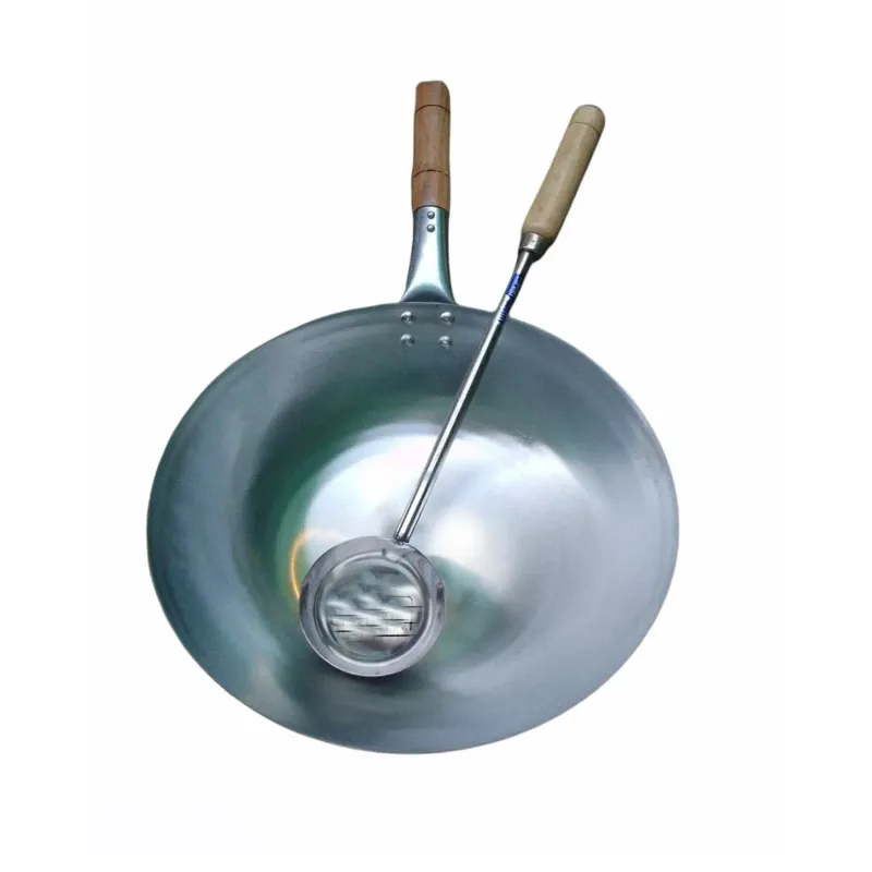 Chinese woks Iron Kadhai with Wooden Handle and Stainless Steel Big Size Ladle