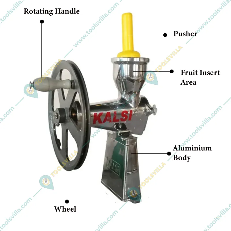 Kalsi No.12 Hand Crank Pulpy Fruit Juicer (Mango,Orange) with SS Rod, CI Wheel & 4.5 Inches Hopper Dia