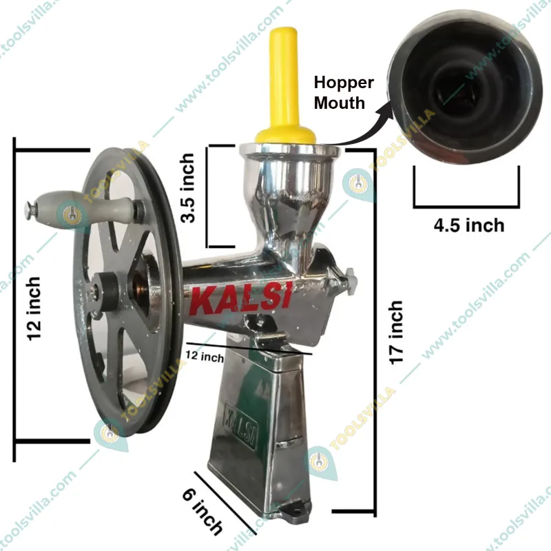 Kalsi No.12 Hand Crank Pulpy Fruit Juicer (Mango,Orange) with SS Rod, CI Wheel & 4.5 Inches Hopper Dia