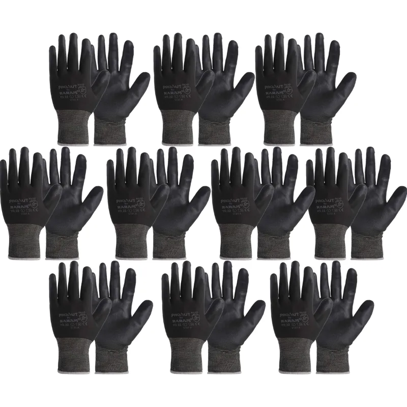 KARAM Prokut Multi Purpose Black PU Coating Glove (HS 22) - Pack of 10