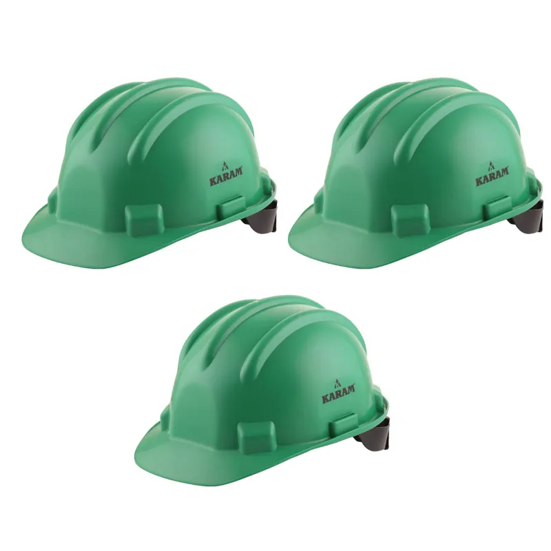Karam ISI Marked Safety Helmet with Ratchet Type Adjustment for Outdoor Head Protection (PN 521)(Pack-3,Color-Green)