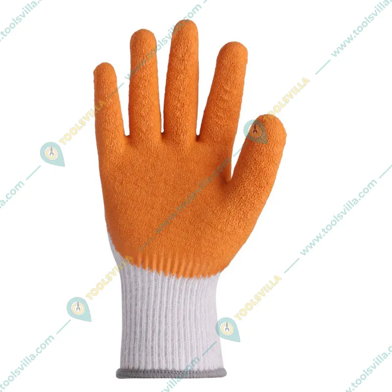Karam Prokut Polycotton Gloves, White Liner with Orange Crinkle Latex (HS11)(Size-Medium,Pack-1 Pcs)