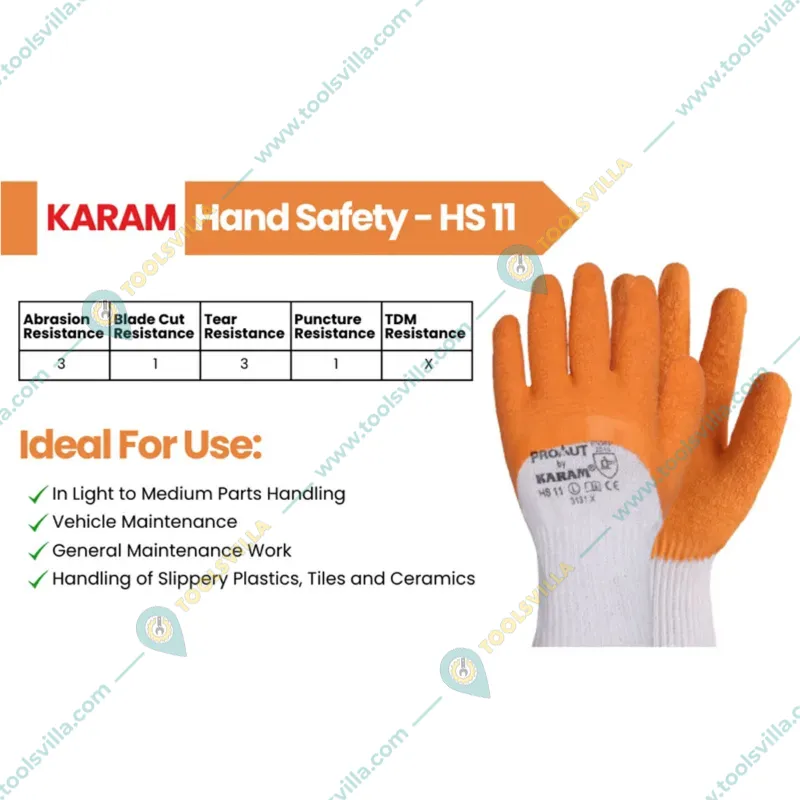 Karam Prokut Polycotton Gloves, White Liner with Orange Crinkle Latex (HS11)(Size-Medium,Pack-1 Pcs)