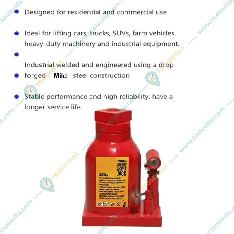 Heavy Duty 50 Ton Hydraulic Bottle Jack for Trucks, Lorry, Industrial Equipment - 465 mm Max. Lifting Height
