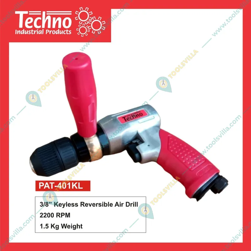 Techno 3/8 Inch Keyless Reversible Air Drill, 2200 RPM (PAT 401 KL)