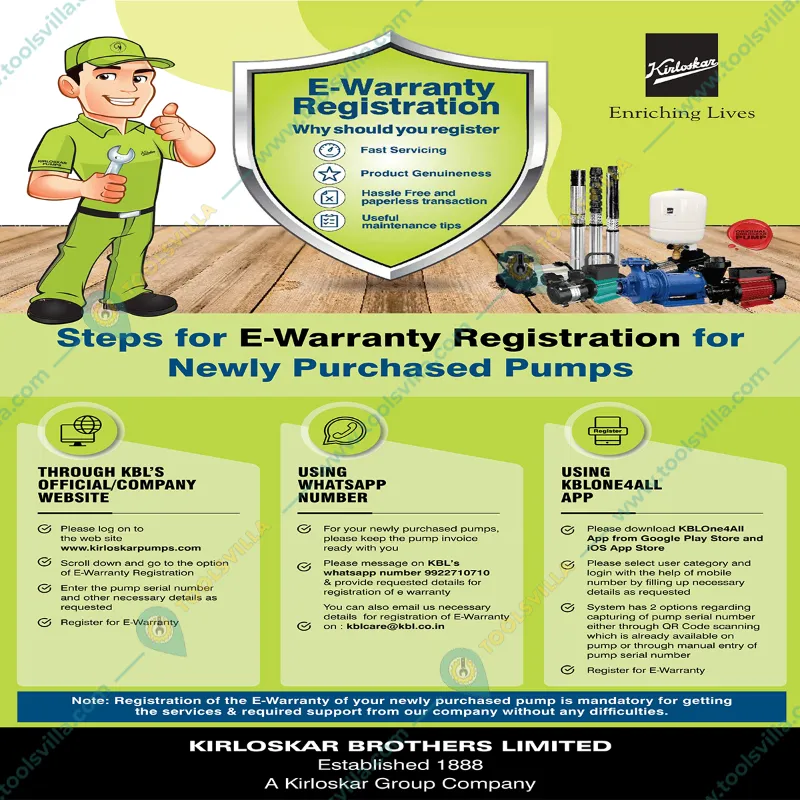 Kirloskar 3HP 9 Stage 1Phase Water Filled Borewell Submersible Pump With CP, 157ft Head 1 Year Warranty (KS4H-3009 - CP)