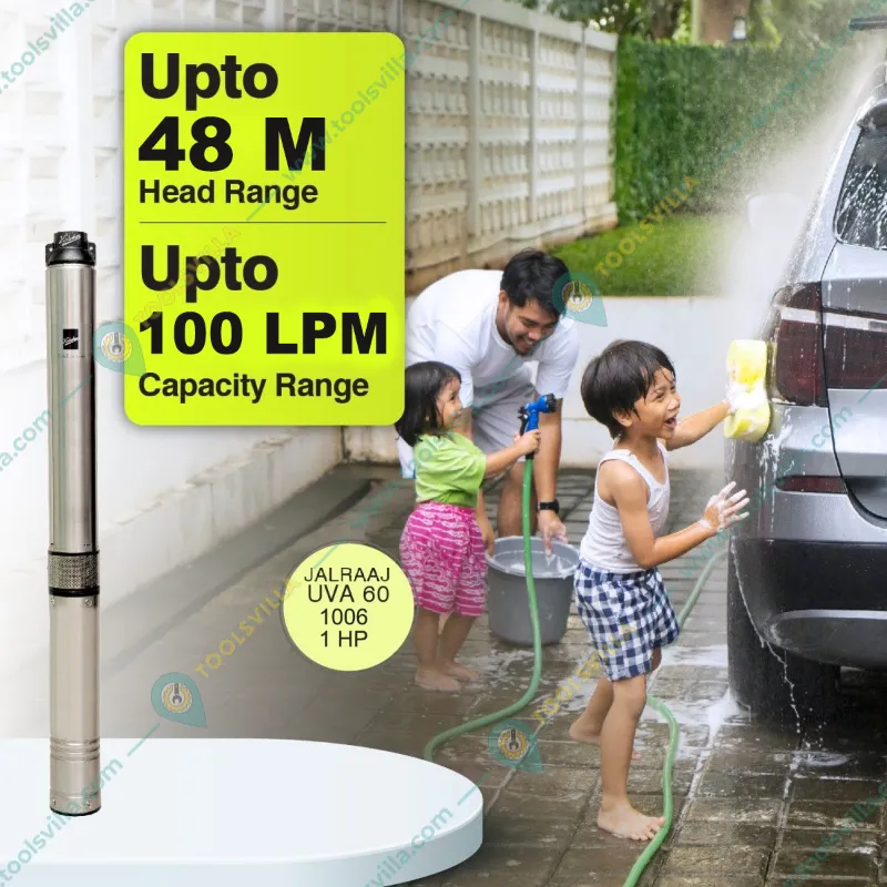 Kirloskar 1HP 6Stage 4" 1Ph Oil Filled Submersible Pump With CP, 157ft Head-1 Year Warranty (KP4 JALRAAJ UVA 60-1006 CP)